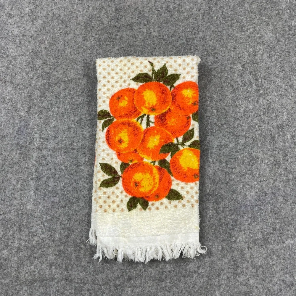Vintage Town House Kitchen Terry Towel Oranges Polka Dot Fringe MCM 50s USA